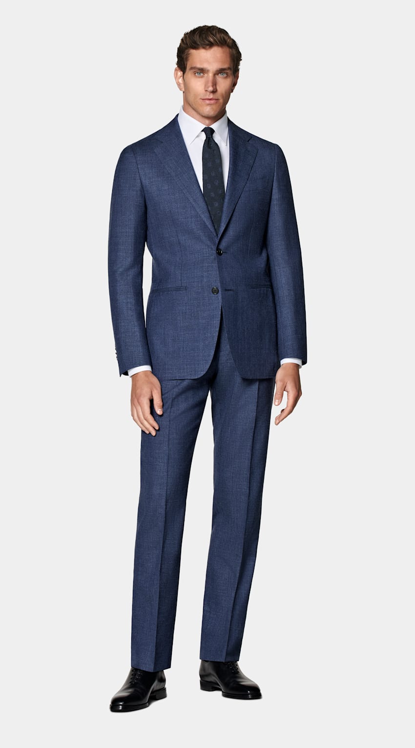 SUITSUPPLY Summer Wool Silk Linen by E.Thomas, Italy Mid Blue Tailored Fit Havana Suit