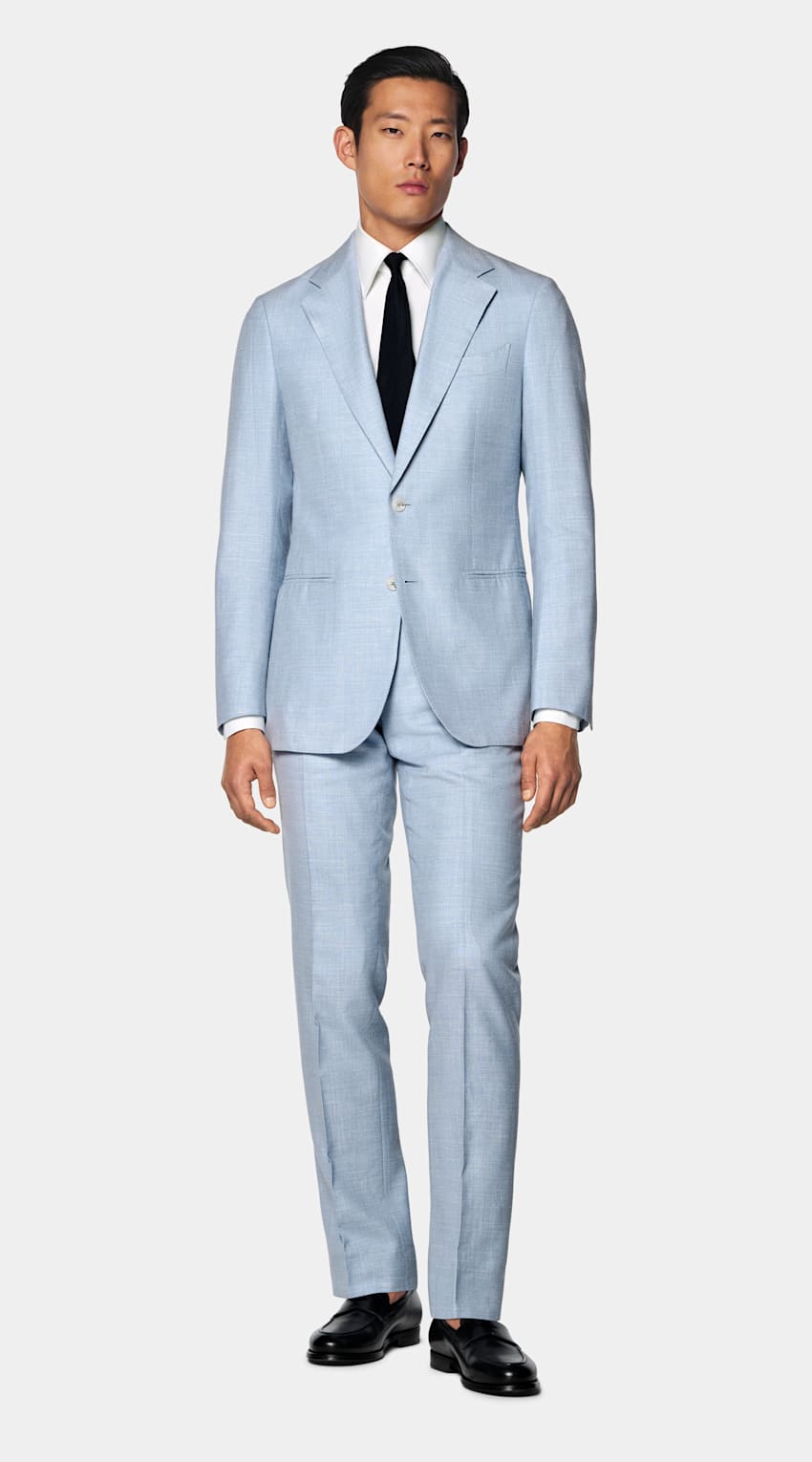 SUITSUPPLY Sommer Schurwolle Seide Leinen von E.Thomas, Italien Havana Anzug hellblau Tailored Fit
