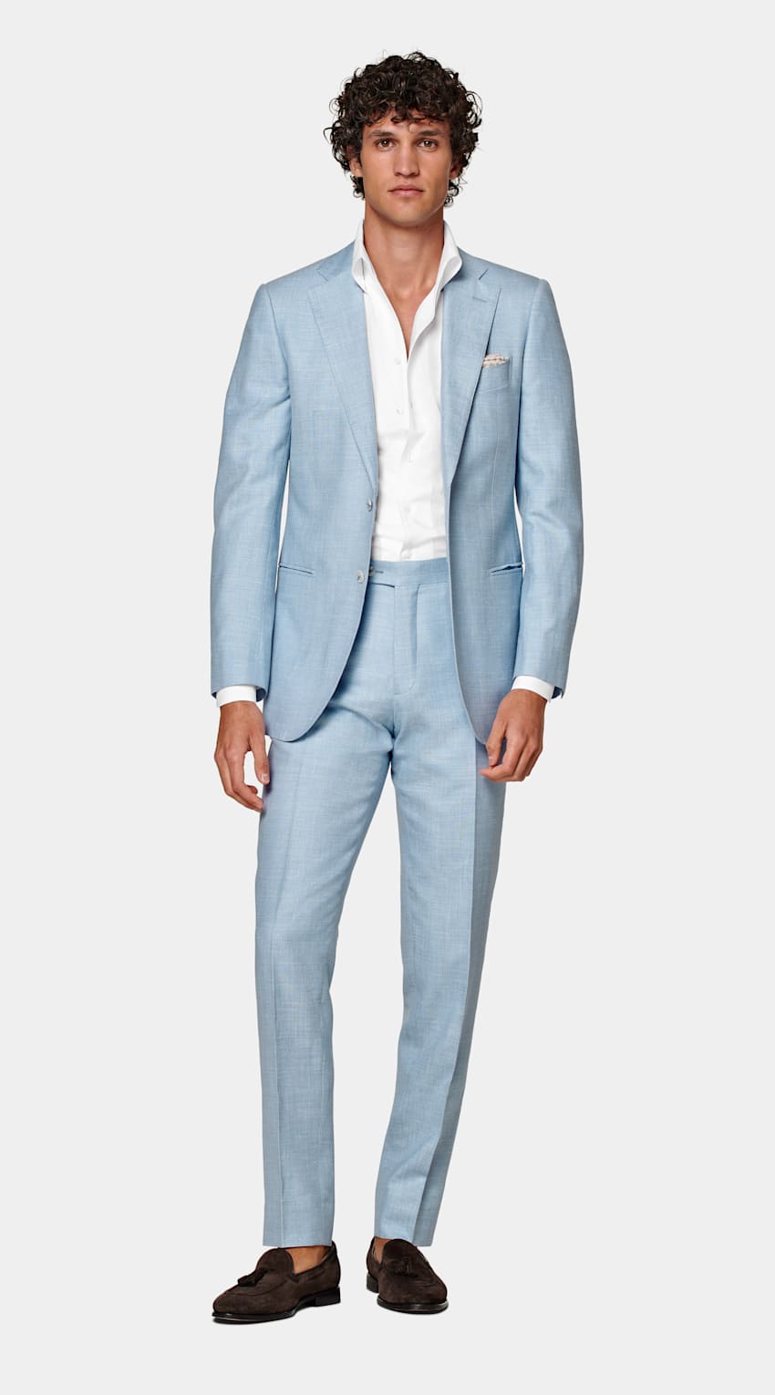 SUITSUPPLY Wool Silk Linen by E.Thomas, Italy Light Blue Lazio Suit