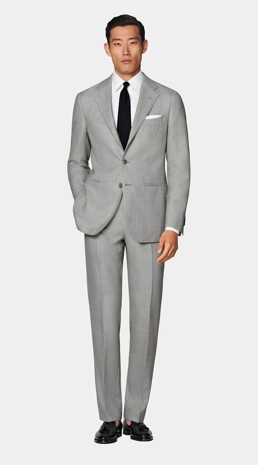 SUITSUPPLY All Season Pure Wool by Vitale Barberis Canonico, Italy Light Grey Tailored Fit Havana Suit