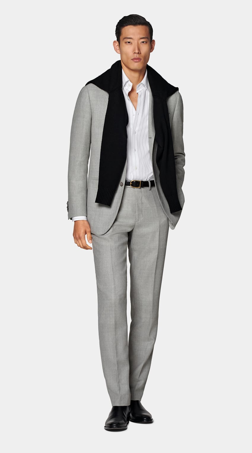 SUITSUPPLY All Season Pure Wool by Vitale Barberis Canonico, Italy Light Grey Perennial Tailored Fit Havana Suit