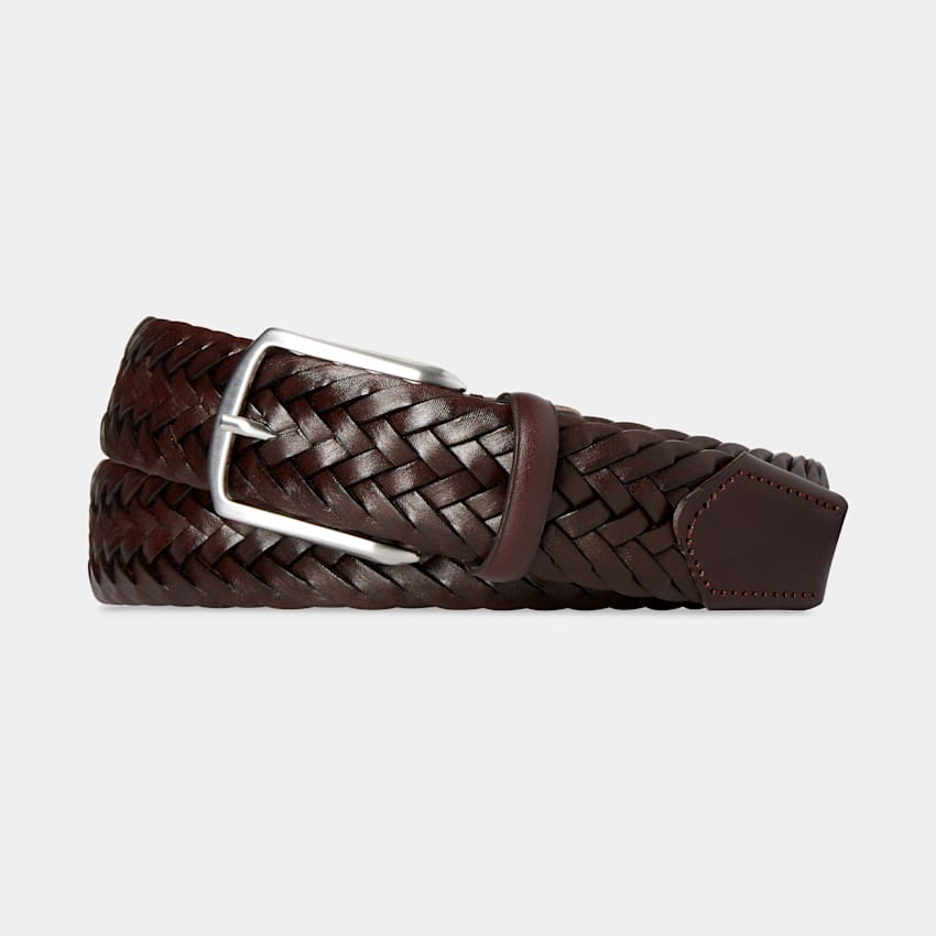 SUITSUPPLY Calf Leather Brown Braided Belt