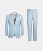SUITSUPPLY Summer Wool Silk Linen by E.Thomas, Italy Light Blue Tailored Fit Havana Suit