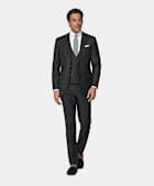 SUITSUPPLY Pure S110's Wool by Vitale Barberis Canonico, Italy  Dark Grey Slim Leg Straight Suit Pants