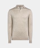 SUITSUPPLY Silk Wool Cashmere Sand Long Sleeve Polo