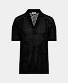 Black Crochet Buttonless Polo