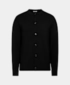 Black Merino Crewneck Cardigan