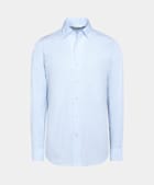 Light Blue Striped One Piece Collar Tailored Fit Shirt