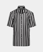 Black Striped Tailored Fit Short Sleeve Shirt