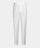 Fellini 米白色人字纹褶裥长裤