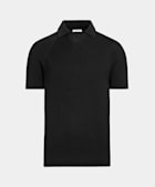 Koszulka polo prążkowana czarna bez guzików