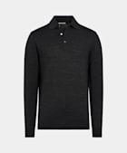 Dark Grey Merino Long Sleeve Polo