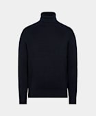 Merino Rollkragenpullover navy Rippstrick