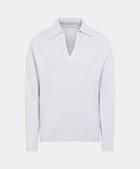 Light Blue Ribbed Long Sleeve Buttonless Polo