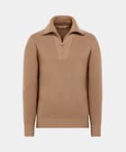 Mid Brown Ribbed Half Zip