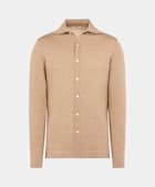 Mid Brown Merino Long Sleeve Polo Cardigan