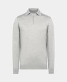 Merino Poloshirt Langarm hellgrau