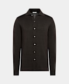 Dark Brown Long Sleeve Polo Cardigan