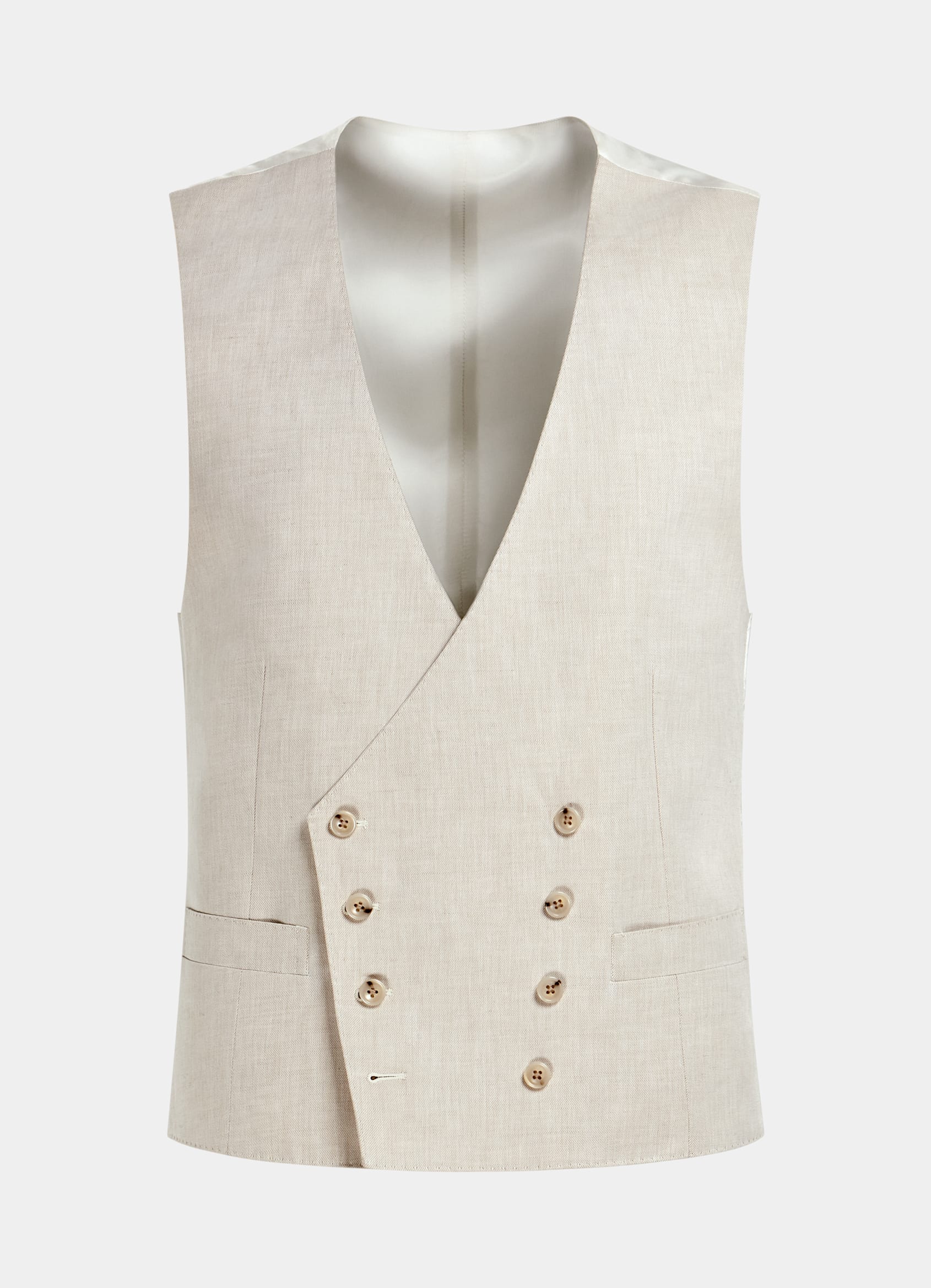 SUITSUPPLY Summer Linen Cotton by Di Sondrio, Italy Sand Three-Piece Tailored Fit Havana Suit