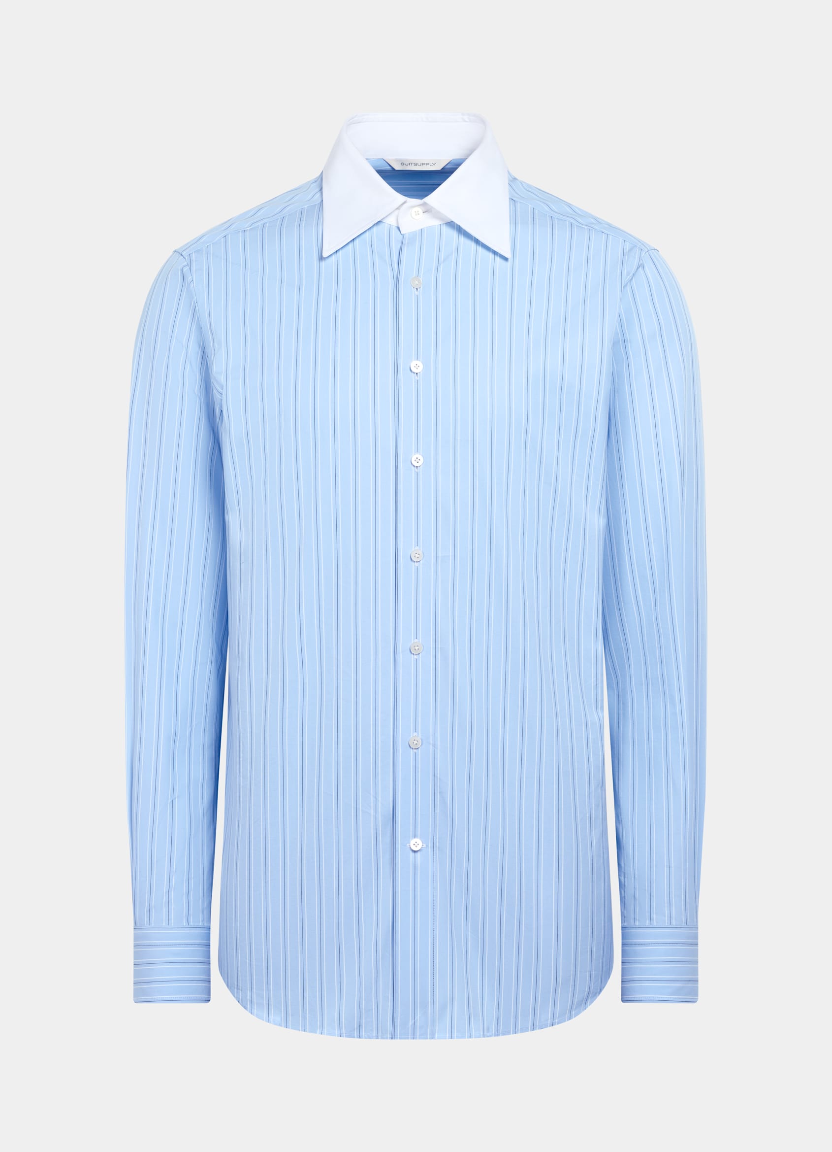 SUITSUPPLY Egyptian Cotton by Thomas Mason, Italy Light Blue Striped Point Collar Shirt