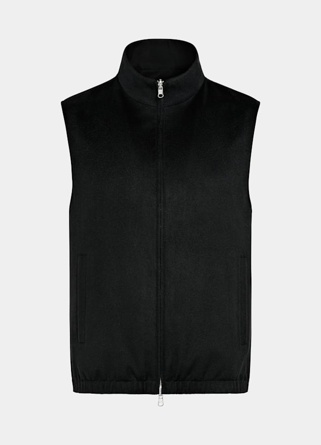 SUITSUPPLY Puro cachemir de Colombo, Italia Chaleco reversible negro con cremallera