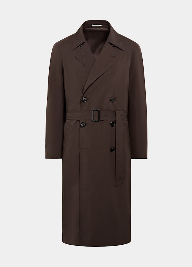 SUITSUPPLY Water-Repellent Technical Fabric by Olmetex, Italy Dark Brown Belted Trench Coat