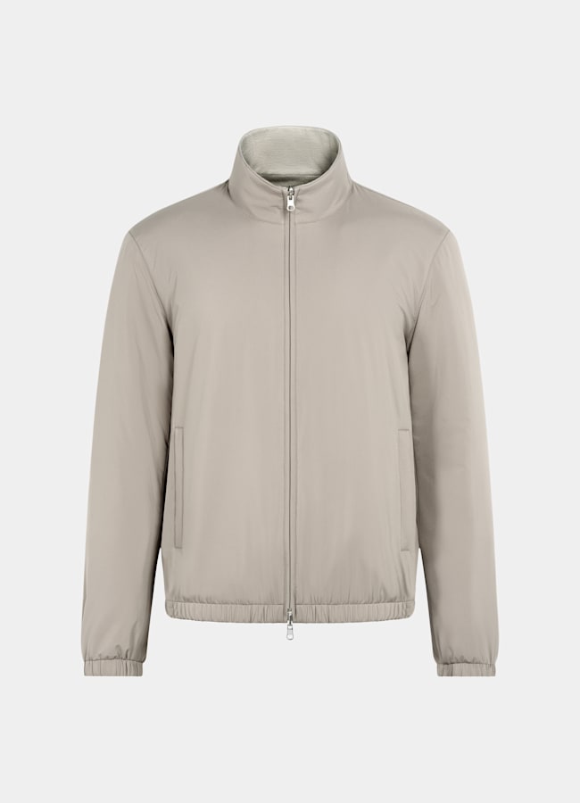 SUITSUPPLY Water-Repellent Technical Fabric by Olmetex, Italy Taupe Reversible Bomber Jacket