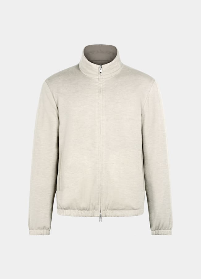 SUITSUPPLY Water-Repellent Technical Fabric by Olmetex, Italy Taupe Reversible Bomber Jacket