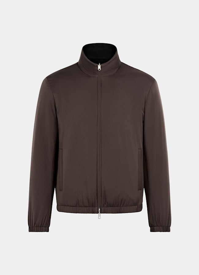 SUITSUPPLY Water-Repellent Technical Fabric by Olmetex, Italy Dark Brown Reversible Bomber Jacket
