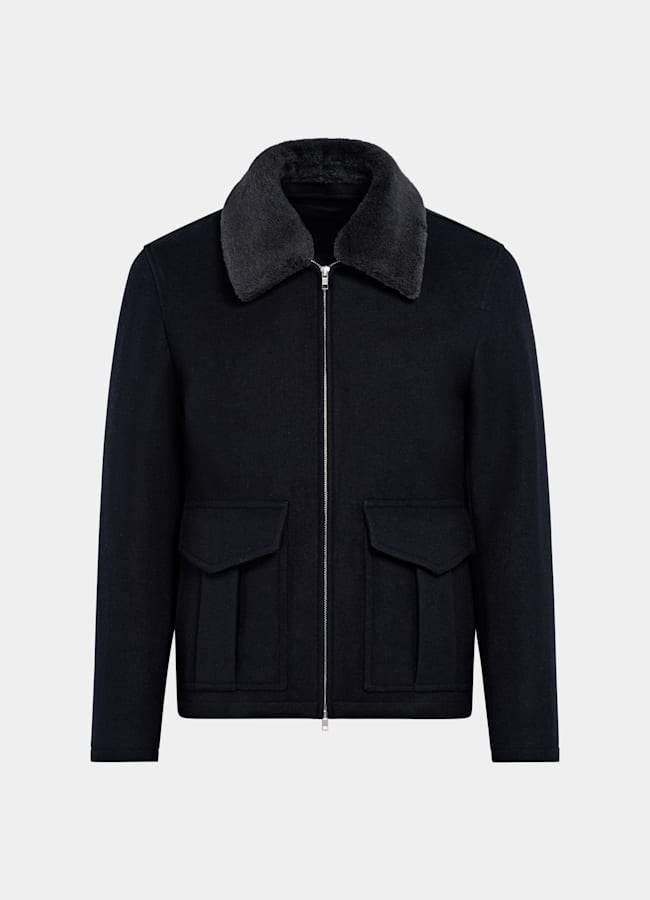 SUITSUPPLY Pure Wool Navy Bomber Jacket