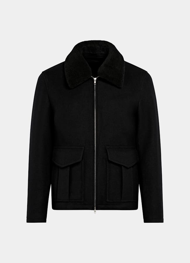 SUITSUPPLY Pure Wool Black Bomber Jacket
