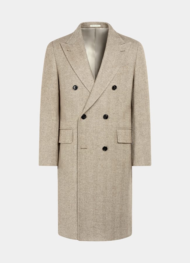 SUITSUPPLY Wolle Kaschmir von E.Thomas, Italien Grüner Mantel im Fischgrätmuster