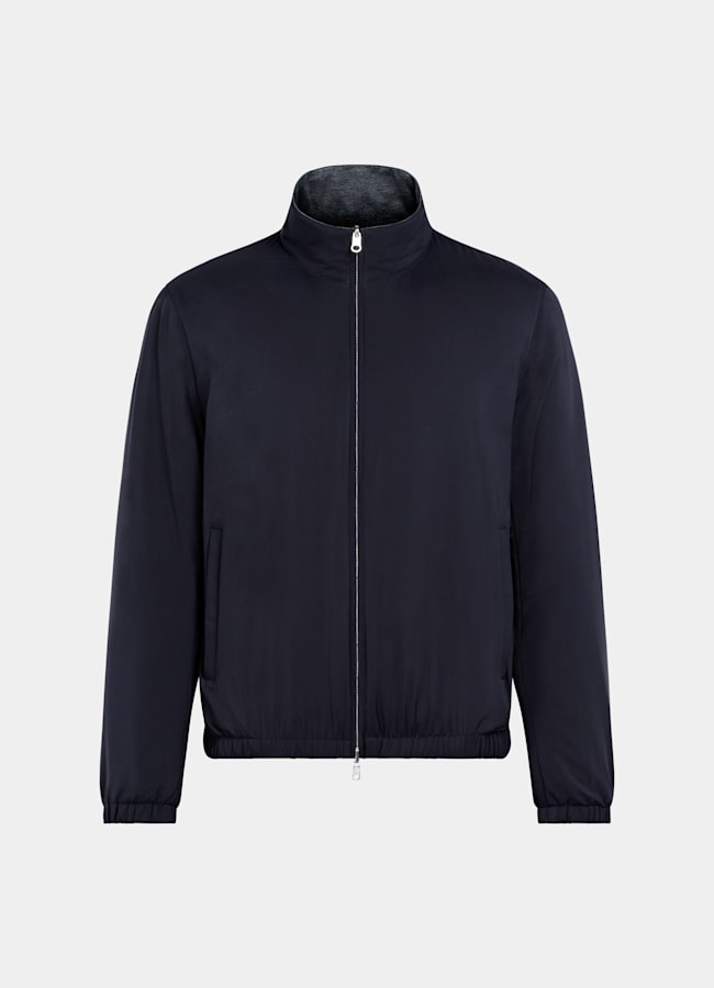 SUITSUPPLY Water-Repellent Technical Fabric by Olmetex, Italy Navy Reversible Bomber Jacket