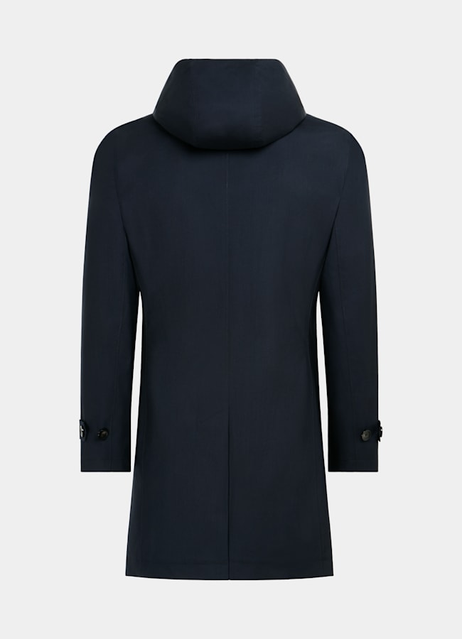 SUITSUPPLY Water-Repellent Wool Polyurethane by Vitale Barberis Canonico, Italy Navy Raincoat