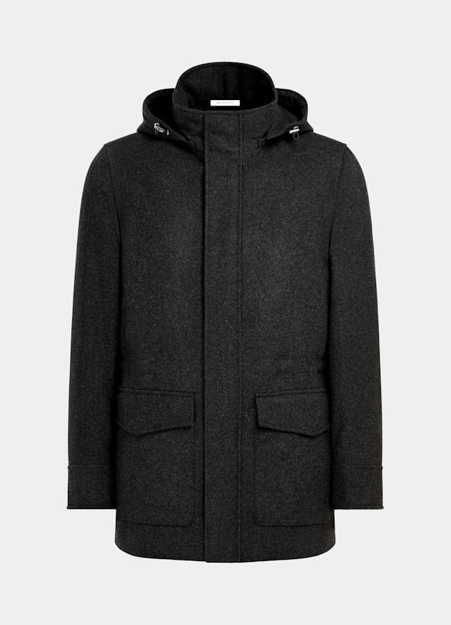 SUITSUPPLY Wool Cashmere by E.Thomas, Italy Dark Grey Padded Parka