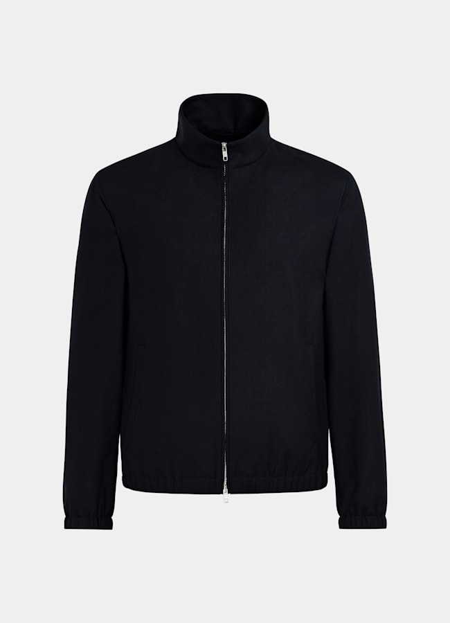 SUITSUPPLY Wrinkle-Free 4-Ply Wool by Rogna, Italy Navy Bomber Jacket