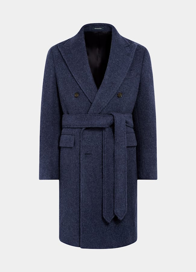 SUITSUPPLY Alpaca Polyamide by Ferla, Italy Mid Blue Belted Overcoat