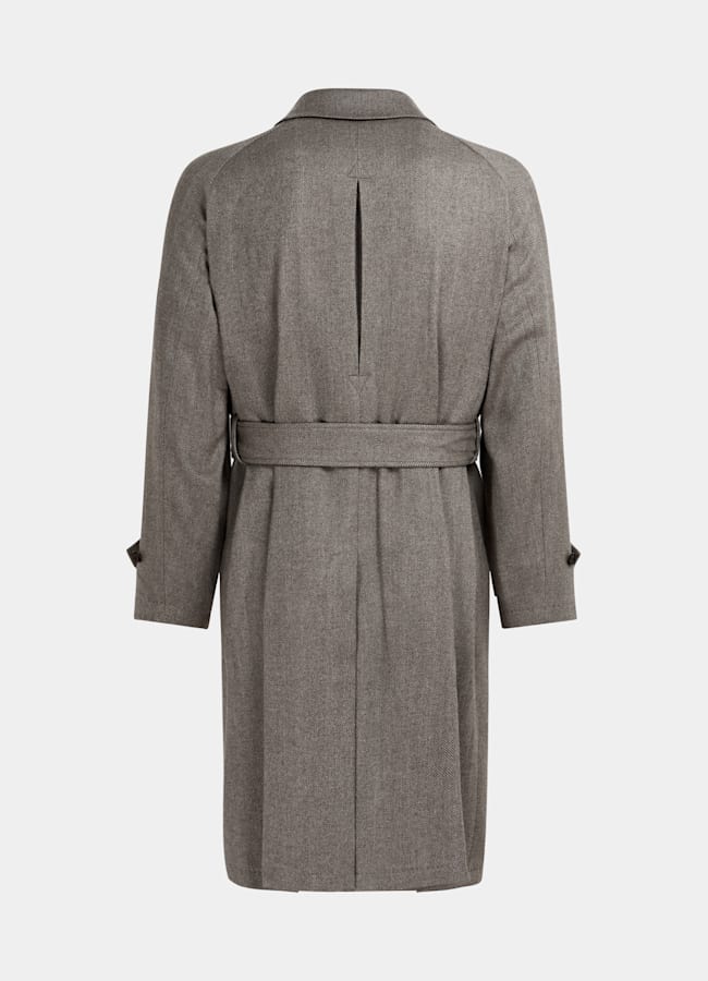 SUITSUPPLY Lana y cachemir de Rogna, Italia Abrigo gris topo punto de espiga con cinturón