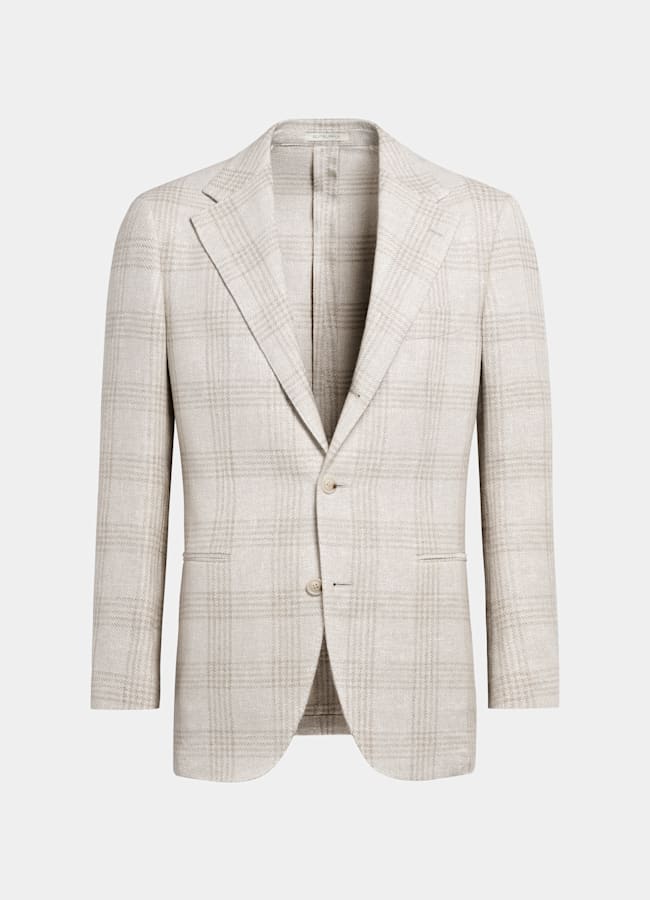 SUITSUPPLY Verano Lino, seda, lana y algodón de Ferla, Italia Blazer Roma gris topo claro a cuadros corte Relaxed