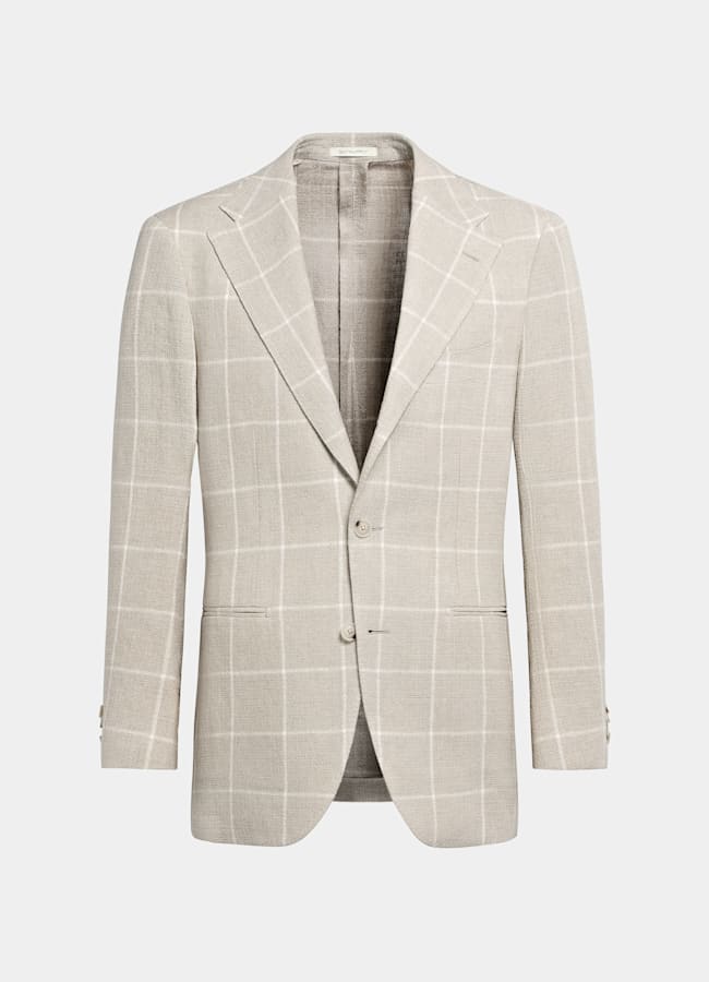 SUITSUPPLY Verano Puro lino de Leomaster, Italia Blazer Roma gris topo claro a cuadros corte Relaxed