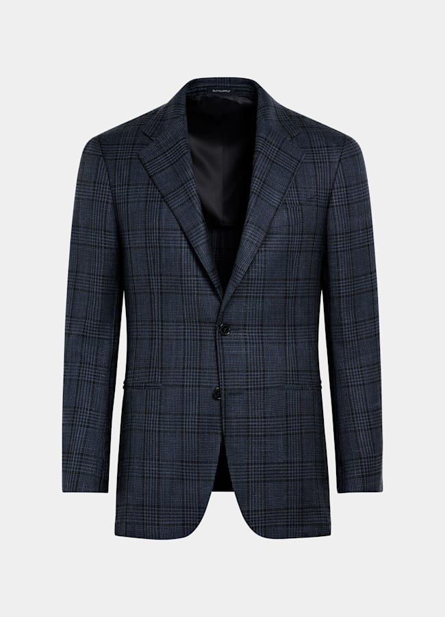 SUITSUPPLY All Season Lana, seda y lino de Drago, Italia Blazer Havana azul marino a cuadros corte Tailored