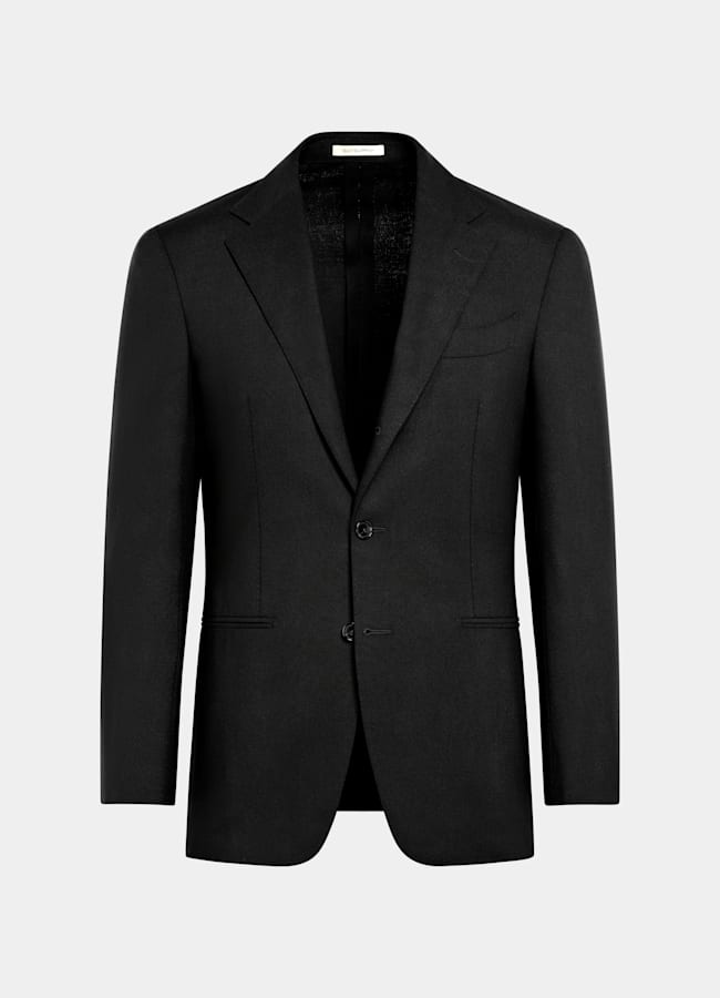 SUITSUPPLY All Season Wrinkle-Free 4-Ply Wool by Rogna, Italy Black Tailored Fit Havana Suit Jacket