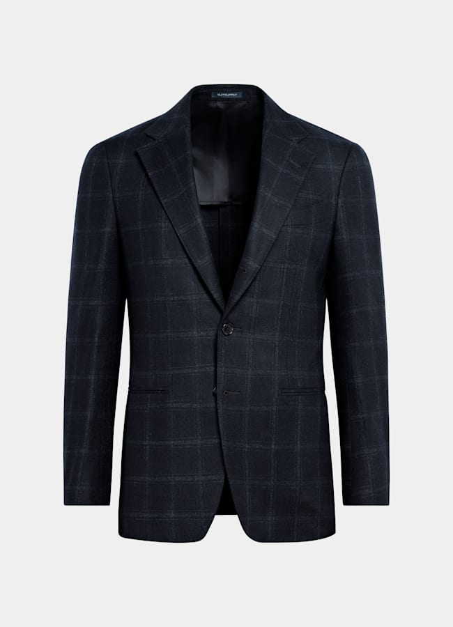 SUITSUPPLY Winter Wool Cashmere by E.Thomas, Italy Navy Checked Tailored Fit Havana Blazer