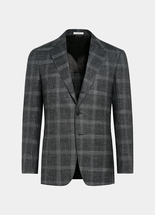 SUITSUPPLY All season Laine, soie et lin par Carlo Barbera, Italie Blazer Havana coupe Tailored gris à carreaux