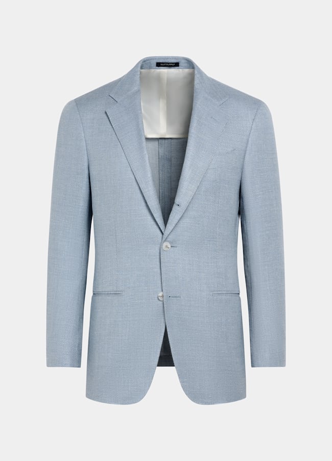 Light Blue Tailored Fit Havana Blazer in Wool Silk Linen
