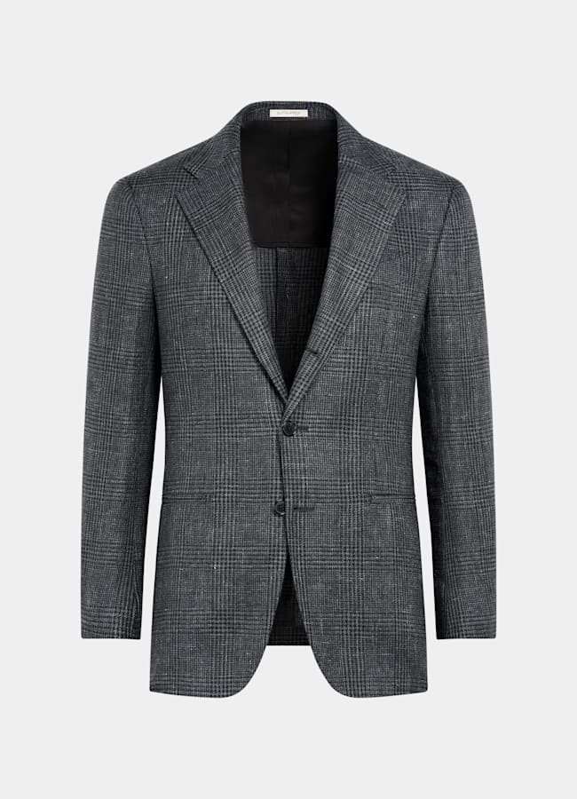 SUITSUPPLY Summer Linen Wool by Drago, Italy Dark Grey Checked Tailored Fit Havana Blazer