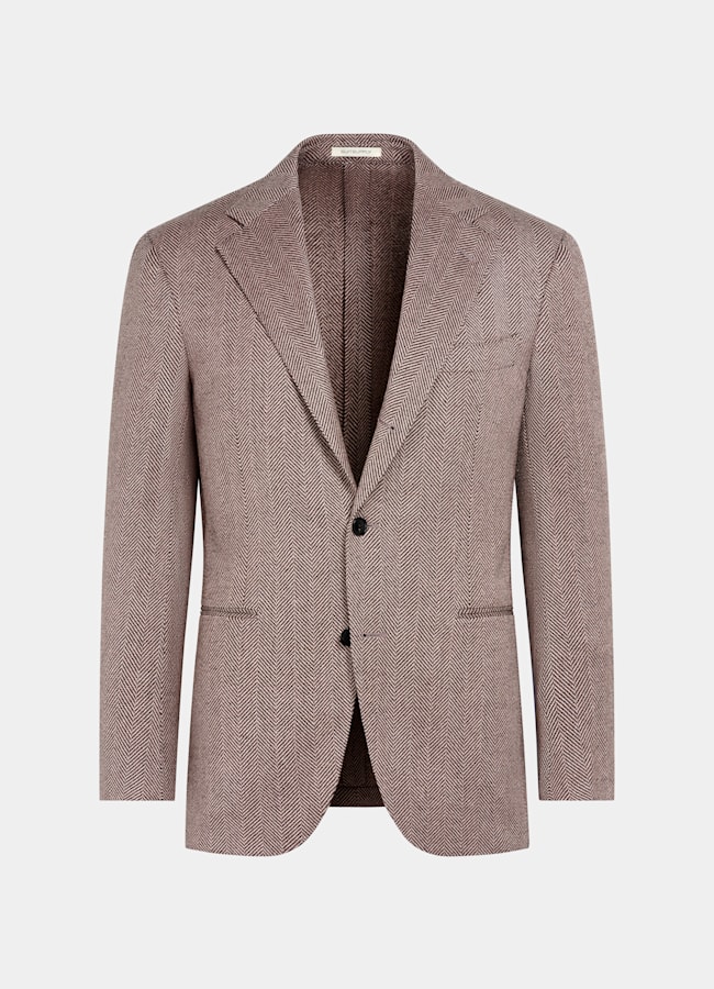 SUITSUPPLY Winter Wool Alpaca Silk by Ferla, Italy Pink Herringbone Relaxed Fit Roma Blazer