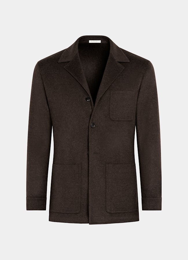 SUITSUPPLY Winter Pure Wool Dark Brown Relaxed Fit Shirt-Jacket
