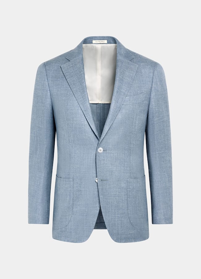 SUITSUPPLY Summer Wool Silk Linen Cashmere by E.Thomas, Italy Light Blue Tailored Fit Havana Blazer