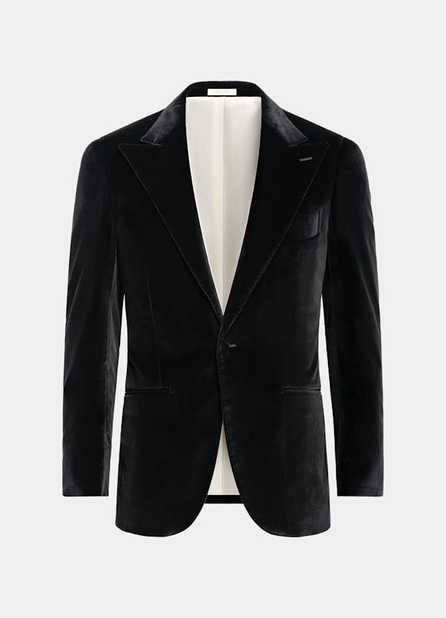 SUITSUPPLY Winter Stretch Cotton Velvet by Pontoglio, Italy Black Tailored Fit Lazio Dinner Jacket